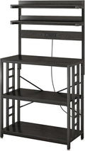 Adjustable Bakers Rack with Power Outlet,Coffee Bar Station with Led Lights,Microwave Stand with Storage,5-Tier Kitchen Shelf,Kitchen Storage Rack for Spices, Pots and Pans,Rustic Brown,Black