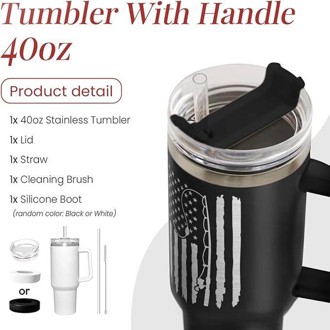 SANDJEST Fishing Tumbler with Handle 40oz, Fish Cup Tumblers with Lid & Straw, Fisherman Gifts for Men, Fishing Gift for Christmas Birthday Fathers Day