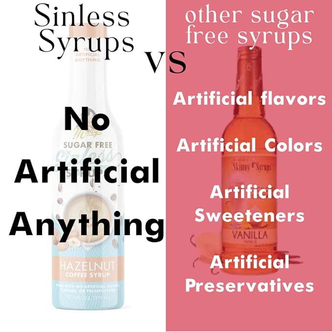 Sugar Free 3pk Hazelnut Sinless Syrup- Stevia Based, No Sugar Alcohols or Sucralose, No Artificial Sweeteners, Natural Ingredients, Coffee Tea Cocoa Dessert, Keto Friendly, 3 Pack
