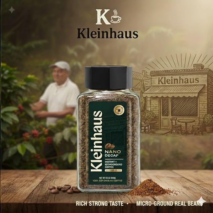 Kleinhaus Decaf Nano Instant Coffee + Microground | 100% Colombian Arabica Coffee | Freeze dried | Fresh Brewed Taste | 3.5 oz Jar (2 Pack, Decaf)