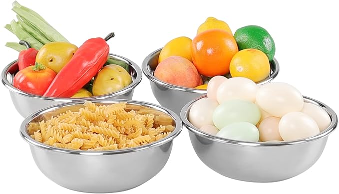 Jekiyo Stainless Steel Mixing Bowls, Metal Prep Bowls for Kitchen, Set of 4