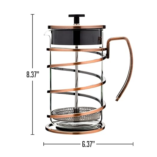 OVENTE French Press Coffee Maker 34 Ounce with Heat Resistant Borosilicate Glass, Stainless Steel Design and 4-Level Filter System, Portable Cold Brewer Pot for Travel, Camping or Gift, Copper FSW34C