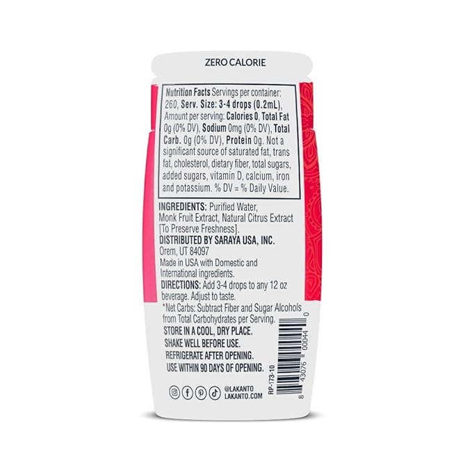Lakanto Liquid Monk Fruit Extract Drops - Zero Calorie, Zero Sugar, Keto Drink Sweetener, Sugar Substitute, On the Go, Tea, Coffee, Water, Smoothies, Other Drinks (Original - 1.76 fl oz - Pack of 6)