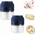 Electric Garlic Chopper,Mini Portable Veggie Choppers, 250ml Portable Electric Mini Food Chopper with 4 Sharp Blade, Cordless Food Processor for Ginger (Blue*2pcs)
