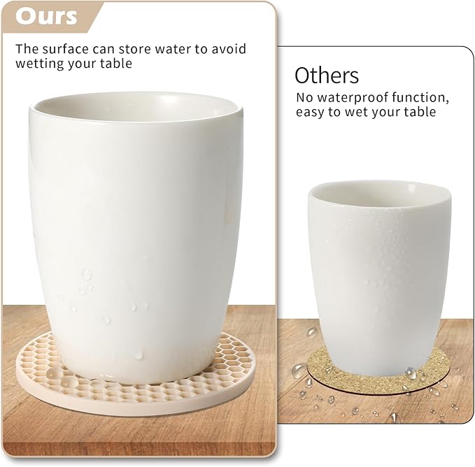 Tapioca Silicone Coasters Set of 16 with Holder, Drinks Coasters, Suitable for Hot or Cold Cups, Anti-Slip, Non-Stick, Anti-Overflow Tabletop Protection and Decor