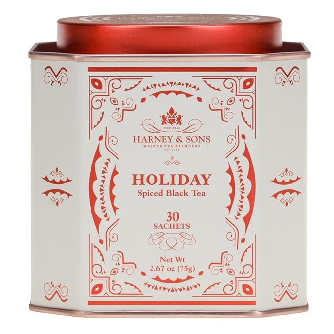 Harney & Sons Holiday Tea – Black Tea with Almond, Orange & Vanilla flavors with Cinnamon & Cloves in a Giftable Tin, 30 count