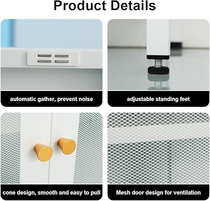 Small Cabinet with 2 Mesh Doors，Small White Cabinet with High Feet, Metal Pantry with Adjustable Shelf, Sideboards for Room, Office, Living Room,Dining Room,Sideboard, Hallway and Entryway