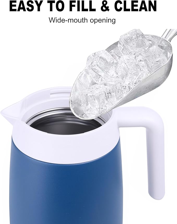 GiNT 54Oz/1.6L Thermal Coffee Carafe Wide Mouth - Double Wall Vacuum Insulated Stainless Steel Beverage Dispenser with Safety Lock | 12H Hot & 24H Cold Retention (Blue)