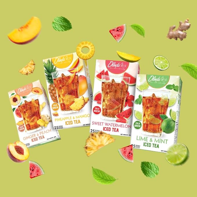 Olinda Lime & Mint Iced Tea Organic Herbal Sugar Free Minty Hot and Cold Brew Naturally Caffeinated Refreshing Peppermint Tea Individually Wrapped 25 Tea Bags Christmas Gift
