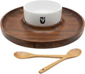 Graina Premium Wooden Chip and Dip Serving Tray Set – Dark Walnut Large Serving Tray with Ceramic Dip Bowl & 2 Wooden Spoons – Chip and Dip Bowl Set for Chips, Snack & Entertaining | Appetizer Platter