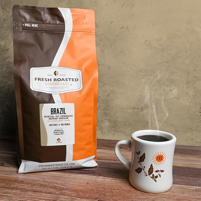 Fresh Roasted Coffee, Brazil Minas Gerais, 5 lb (80 oz), Light Roast, Kosher, Ground