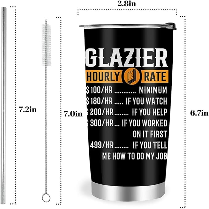 Glazier Gift, Glass Fitter Gifts for Dad, Stainless Steel Insulated Tumbler 20oz