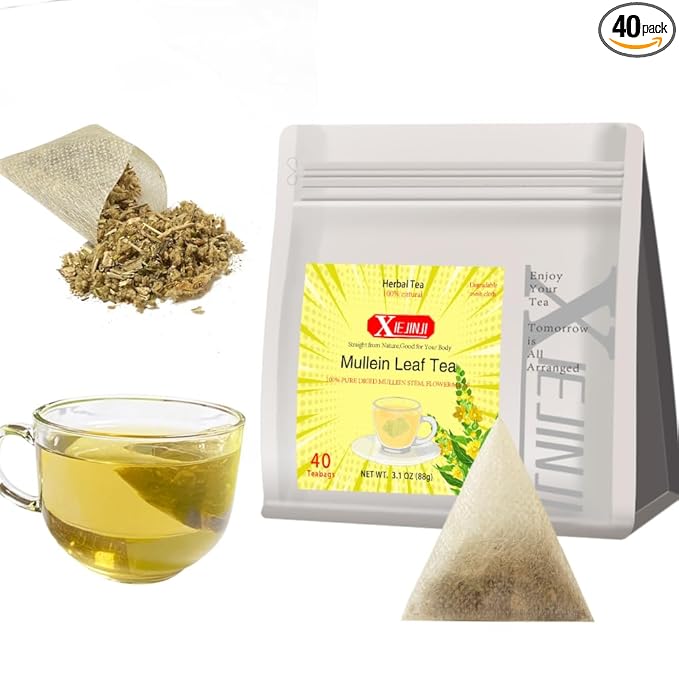 Mullein Leaf Tea - 2.2g x 40 Reusable Tea Bags - 100% Natural Mullein Leaf, Stem & Flower - No Flavoring & No Additives & Caffeine Free
