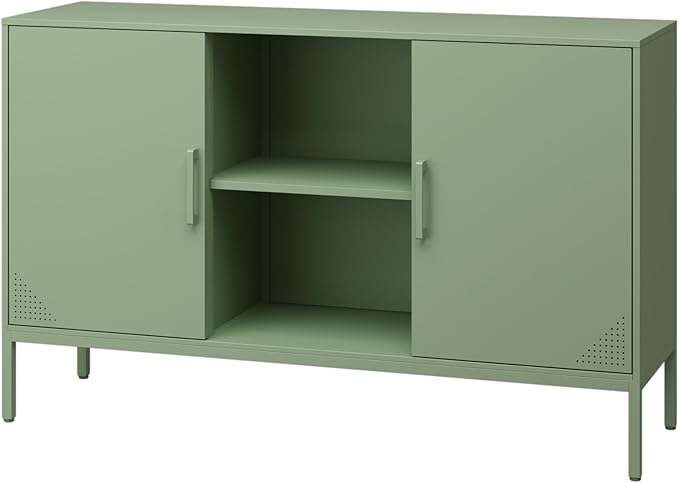 Metal Storage Cabinet,Metal Green TV Stand,Coffee Bar Buffet Cabinet Kitchen Sideboard Storage with Adjustable Shelves for Living Room Bedroom