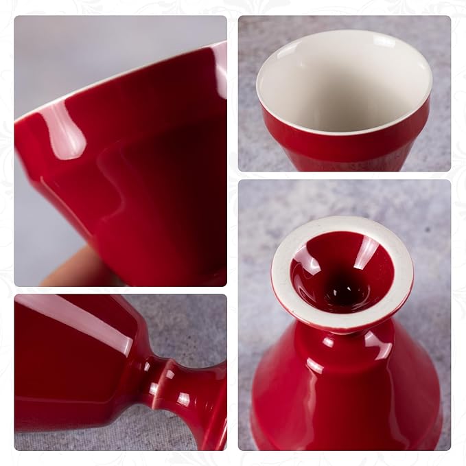 KAMMAK Tea Cup, 3oz Small Tea Cups Set of 2, Ceramic Tea Cups for Home, Tea Party, Office, Fashion Porcelain Tea Set with Short Stem, Chinese Kungfu Tea Set for Hot/Cold Drink (Red and Blue)