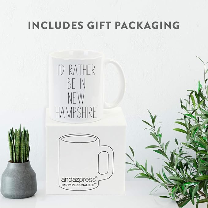Andaz Press U.S. State 11oz. Coffee Mug Gift, I'd Rather Be in New Hampshire, 1-Pack, Long Distance College Going Away Study Abroad Birthday Christmas Gifts