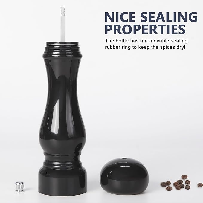 LHS Pepper Mill Grinder Salt Grinder, Arcylic Peppercorn Grinders with Adjustable Ceramic Grinding Core (8 Inch,Black)