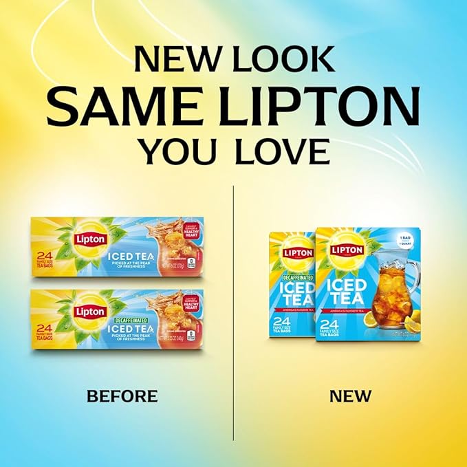 Lipton Decaf Black Iced Tea Bags, Family Size Zero Calories, 144 Total Tea Bags (24ct - Pack of 6)