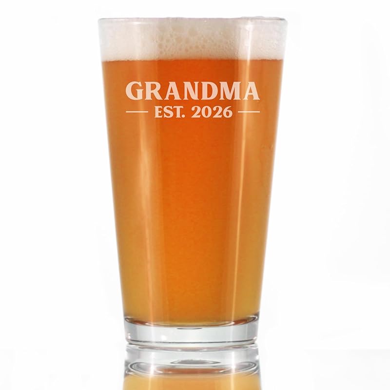 Grandma Est 2026 Pint Glass - New Grandmother Gift for First Time Grandparents - Bold 16 oz