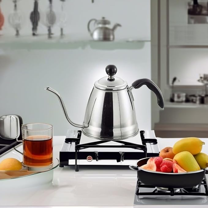 JapanBargain 4062, Japanese Gooseneck Kettle for Pour Over Coffee and Tea, Stainless Steel, Induction Heat Stove Compatible, 6-Cup, 1.2 Liter, Made in Japan