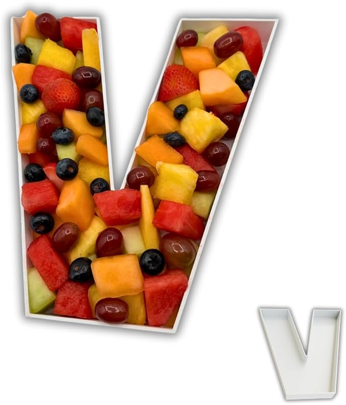 Hard Plastic Reusable Fillable Letters Numbers Serving Trays for Party Decoration (V, White)