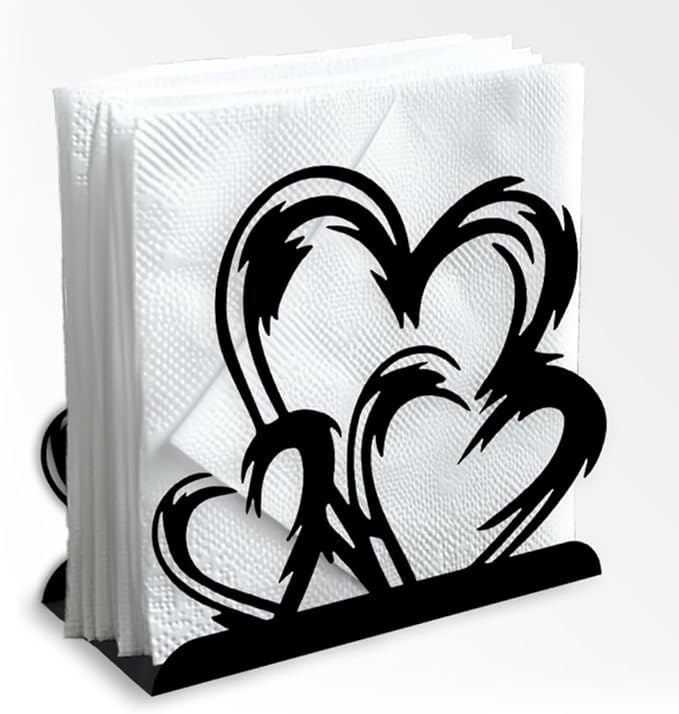 Heart and Love Decorative Black Metal Napkin Holder for Table, 5.3" x 4.9" x 1.9" Heart Standing Napkin Holder for Home Kitchen Restaurant Picnic Party Coffee Bar Dining Room