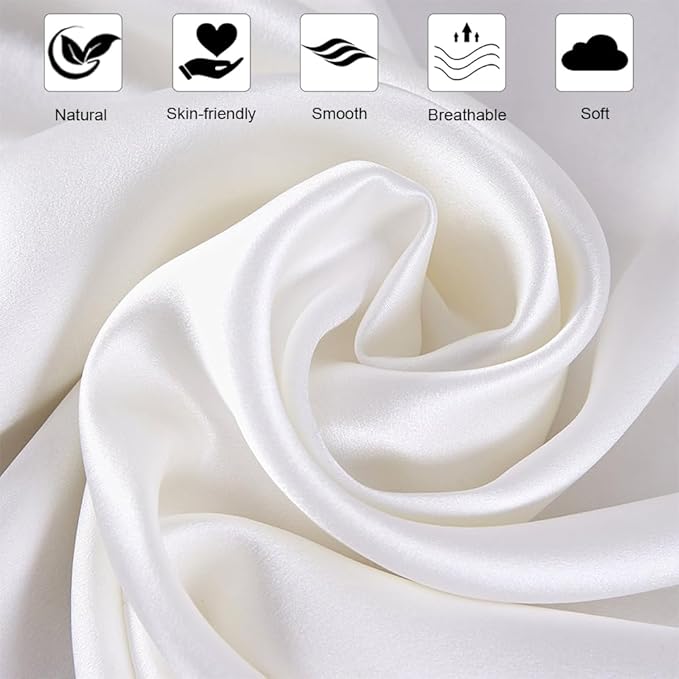 Ravmix Silk Pillow Cases 2 Pack with Zipper, 21momme Mulberry Silk Pillowcase for Hair Skin, Soft Smooth Breathable Cool Pillow Cover for Beauty Sleep with Gift Box(Standard 20"x26", Ivory White)