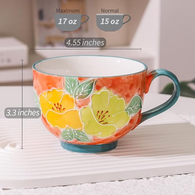 Delove Ceramic Coffee Mugs,Set of 2, 17 oz Large Porcelain Cups for Tea, Milk, Cereal, Cappuccino,Latte, Office and Home Use,Dishwasher and Microwave Safe (2 PACK-2)