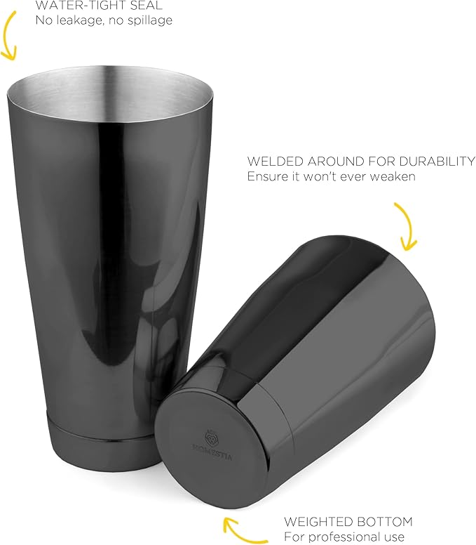 Homestia Boston Cocktail Shaker Black, Cocktail Shaker Tins Weighted, Bar Shaker Set Bartender Shakers for Bartending - Martini Shaker Stainless Steel Drink Mixer, Bar Tools Metal Shaking Tin