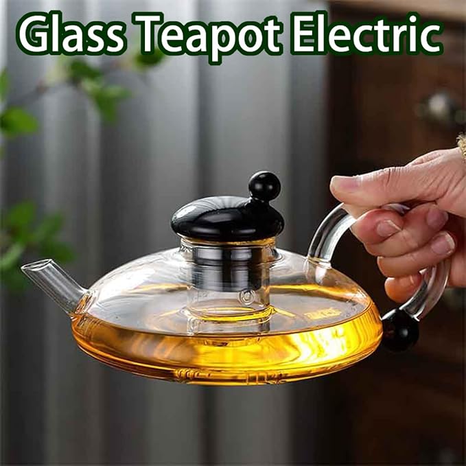 Electric Glass Teapot with Warmer - 20 Oz Glass Electric Tea Kettle with Infuser, 9-Temperature | 1000w Heating Ceramic Stove, TeaPot Set with Infuser for Loos Tea & Coffee (Translucent-with Base)