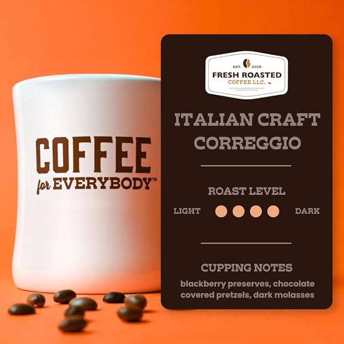 Fresh Roasted Coffee, Correggio Italian Craft Artisan Blend, 2 lb (32 oz), Dark Roast, Kosher, Ground