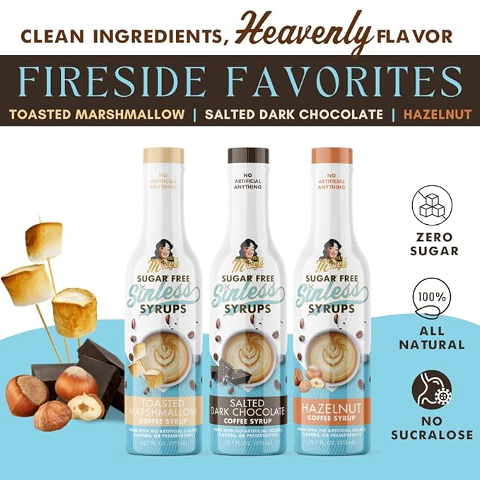 Sugar Free 3pk Hazelnut Sinless Syrup- Stevia Based, No Sugar Alcohols or Sucralose, No Artificial Sweeteners, Natural Ingredients, Coffee Tea Cocoa Dessert, Keto Friendly, 3 Pack