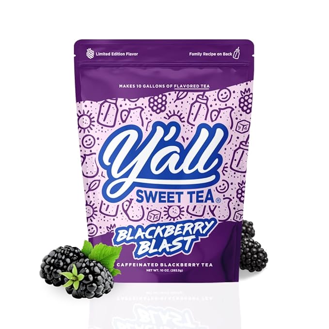 Y'all Sweet Tea Blackberry Blast Flavored Iced Tea Bags, 10 Gallons Pack | As Seen on Shark Tank | Caffeinated | Real Blackberry Flavor | Quick Brew Southern Ice Tea | One Gallon Size Brew