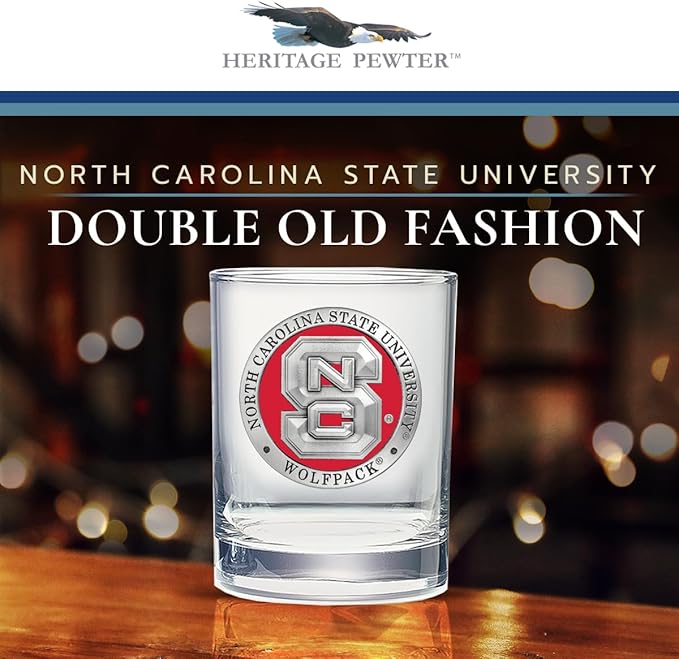North Carolina State Double Old Fashion | Double Rocks Glass 14 OZ for Liquor | Expertly Crafted Pewter Glass By Heritage Pewter