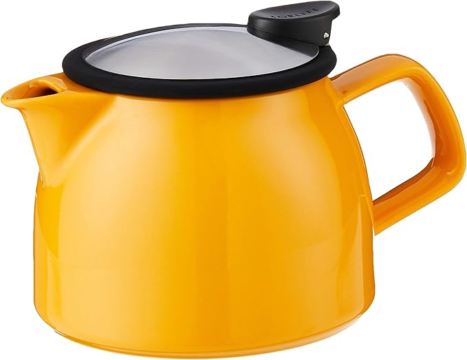 FORLIFE Bell Ceramic Teapot with Basket Infuser, 16-Ounce/470ml, Mandarin