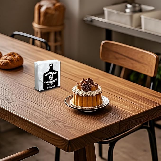 Cutting Board Decorative Black Metal Napkin Holder for Table, 5.3" x 3.4" x 1.9" Bakery Cakes Standing Napkin Holder for Home Kitchen Restaurant Picnic Party Coffee Bar Dining Room