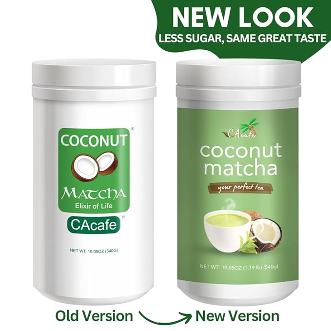 CAcafe Coconut Matcha | Instant Japanese Health Drink | Creamy & Sweet | Hot or Iced Green Tea Latte Mix | New Look, Reduced Sugar | Non-GMO | No Artificial Flavors or Colors | 2-Pack