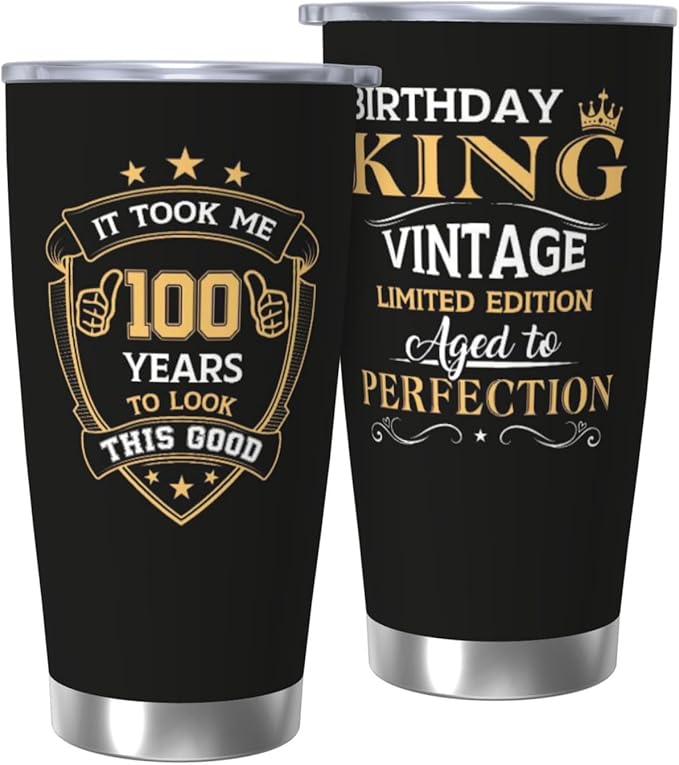 100th Birthday Gifts for Him, 100th Birthday Gifts for Men, Gift for 100 Year Old Man Tumbler, 20oz Coffee Tumbler, 100 Year Old Gifts for Men Coffee Mugs