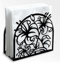 Lily Flower Decorative Black Metal Napkin Holder for Table, 5.3" x 4.9" x 1.9" Lily Floral Standing Napkin Holder for Home Kitchen Restaurant Picnic Party Coffee Bar Dining Room