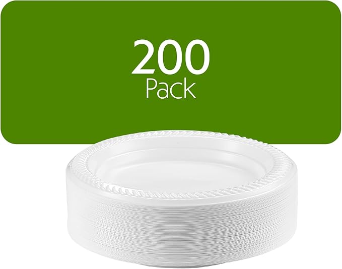 PLASTICPRO 200 PCS White Plastic Round 6 Inch Plates - Premium Quality, Light Weight Disposable Dishes for Parties & Weddings