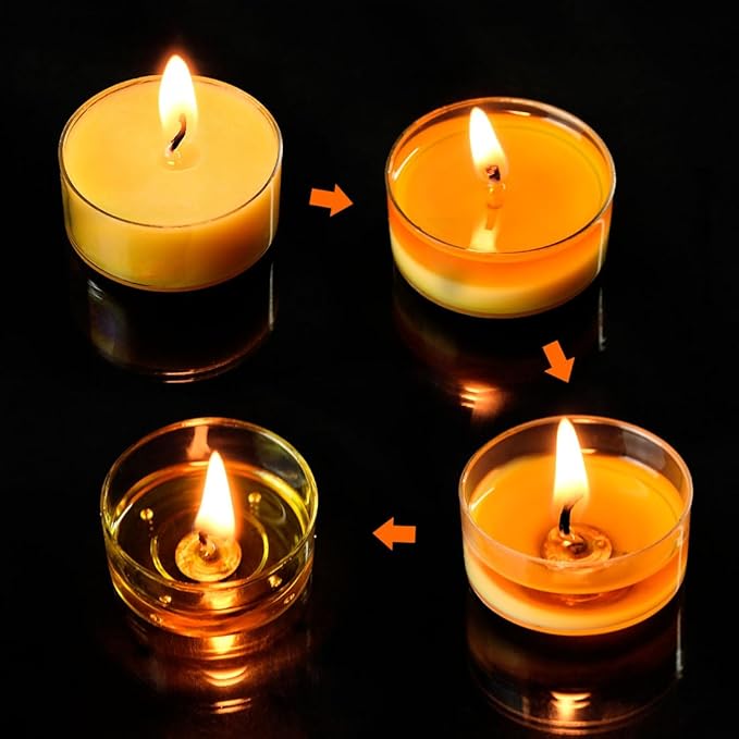 50PCS Pure Beeswax Tealight Candles, Natural Scent, Clear Cup， Raw
