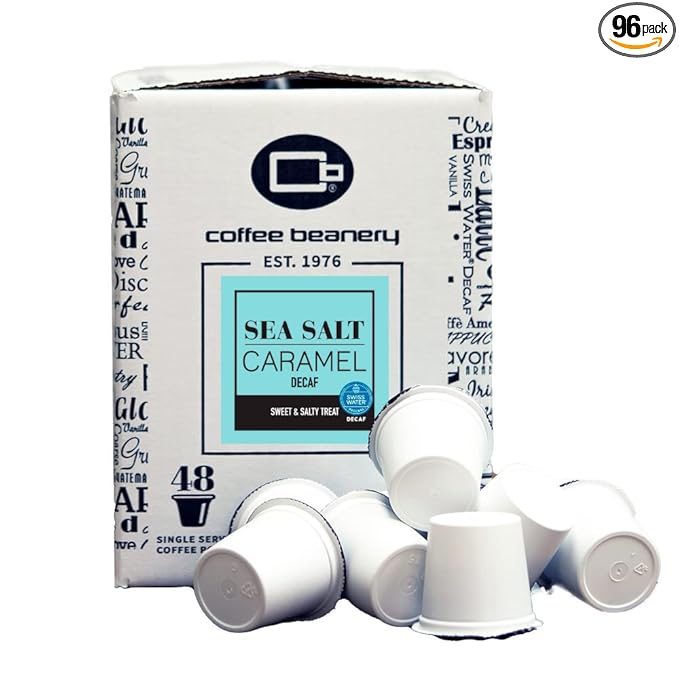 Sea Salt Caramel Decaf Coffee Pods by Coffee Beanery | 96ct Bulk Flavored Decaf Coffee Pods Medium Roast Coffee
