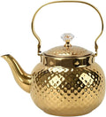 2L Hammered Tea Kettle, Stainless Steel Tea/Coffee Pot Loose Leaf Teapot for Tea, Milk, Coffee, 2L Teapot with Strainer Stovetop Tea Kettle, Outdoor Travel Supplies, Gift For Tea (Gold 2L)