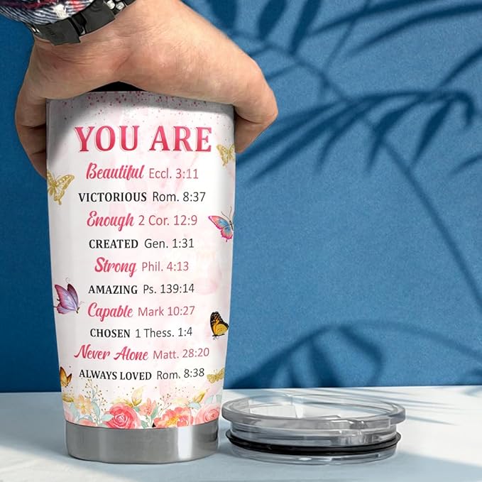 SANDJEST Inspirational Gifts for Women Tumbler 20oz Christian Gift Stainless Steel Insulated Coffee Travel Cup Mug Motivational Gift for Women Birthday Christmas