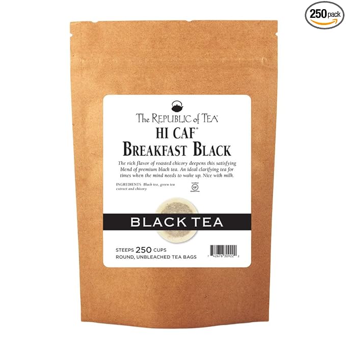 The Republic Of Tea HiCAF Breakfast Black Tea, 250 Tea Bags, Roasted Chicory High-Caffeine Gourmet Blend
