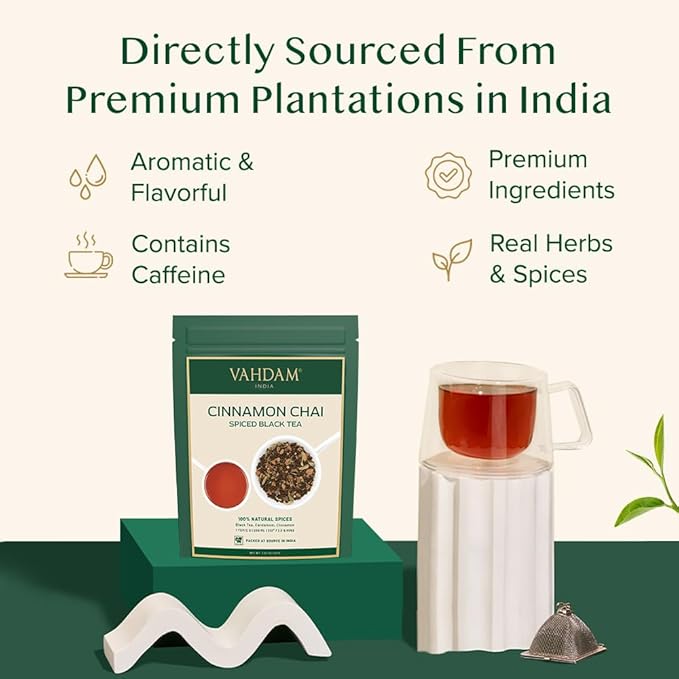 VAHDAM, Cinnamon Masala Chai Tea (50+ Cups,3.53oz) Ancient Cinnamon Tea Recipe | Spiced Chai Tea Loose Leaf | Brew Hot Black, Iced Or Chai Latte | Pure Unblended Loose Leaf Tea | Vacuum Sealed
