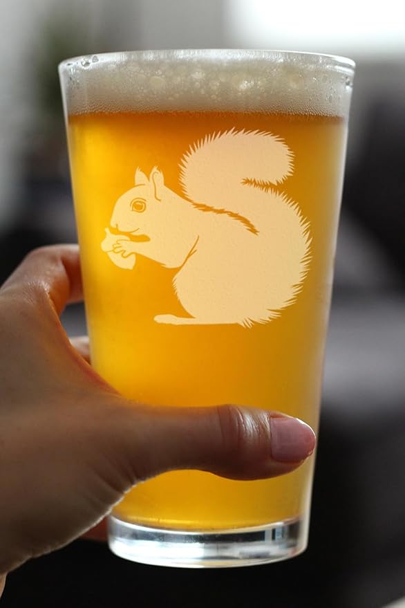Squirrel Pint Glass for Beer - Squirrel Gifts and Decor with Squirrels - 16 Oz Glasses