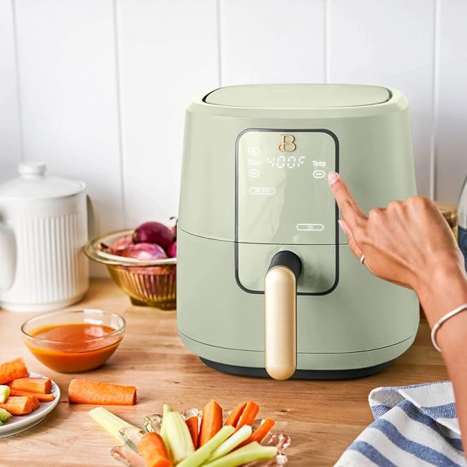 Beautiful 3 Quart Digital Air Fryer with TurboCrisp Technology – Matte Finish, Touchscreen, Nonstick Basket (Sage Green)