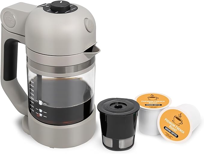 VINCI Micro Café Smallest Single-Serve Coffee Brewer | Compatible with Keurig K-Cups, K-Pods | Glass Carafe | Enclosed Brewing for Hotter Coffee | Large Capacity Reusable Filter Cup Included (Gray)