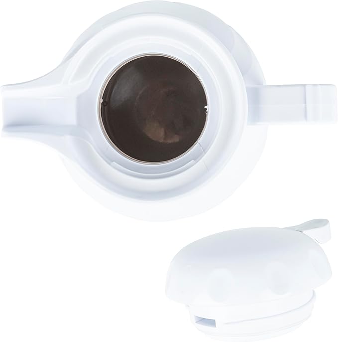 Restaurantware-Restpresso 64 Ounce Coffee Carafe, 1 Insulated Coffee Server - Push-Button Top, Swirl Design, White Plastic Pitcher, Built-In Handle, With Identification Tags